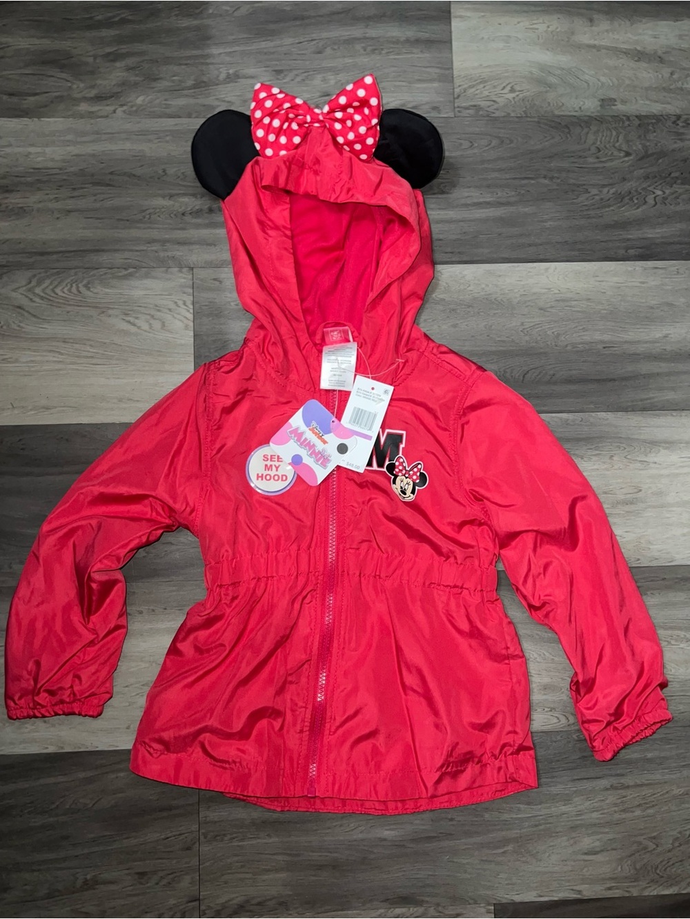 Disney Minnie Mouse Pink-Red Hooded Jacket with Polka Dot Bow
